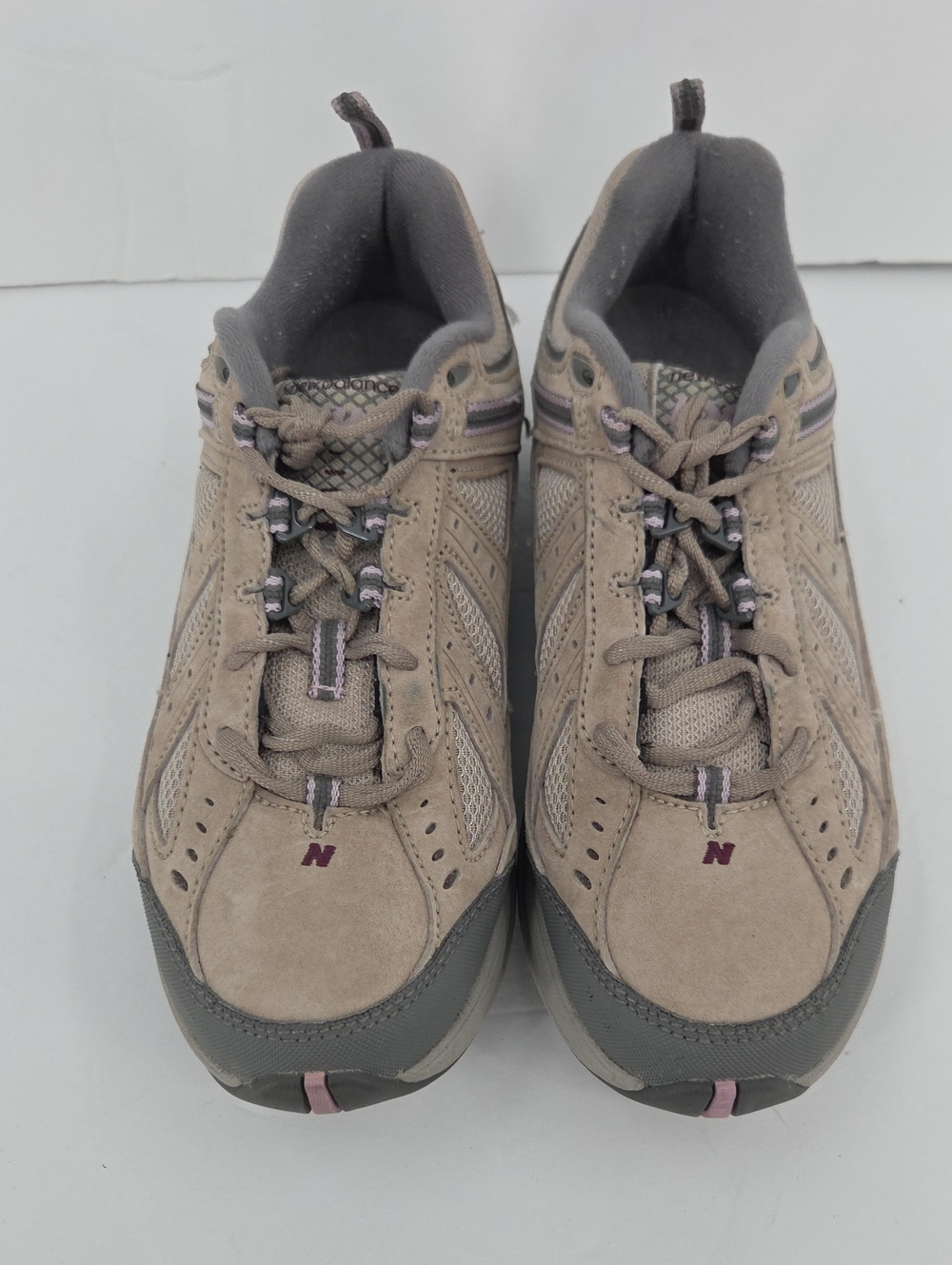 New Balance Women's Taupe and Gray Sneakers with Pink Highlights